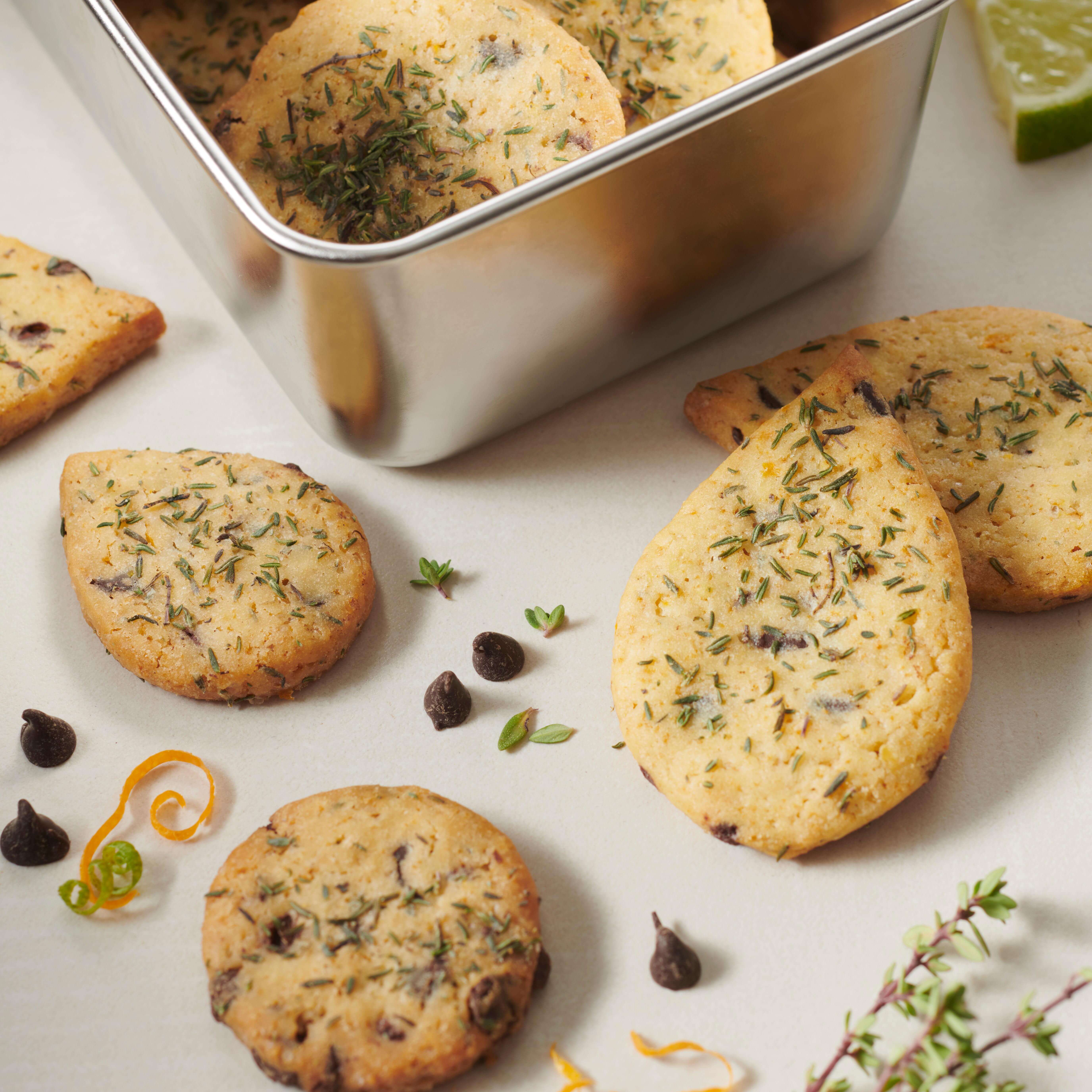 Citrus, thyme and chocolate chip cookies